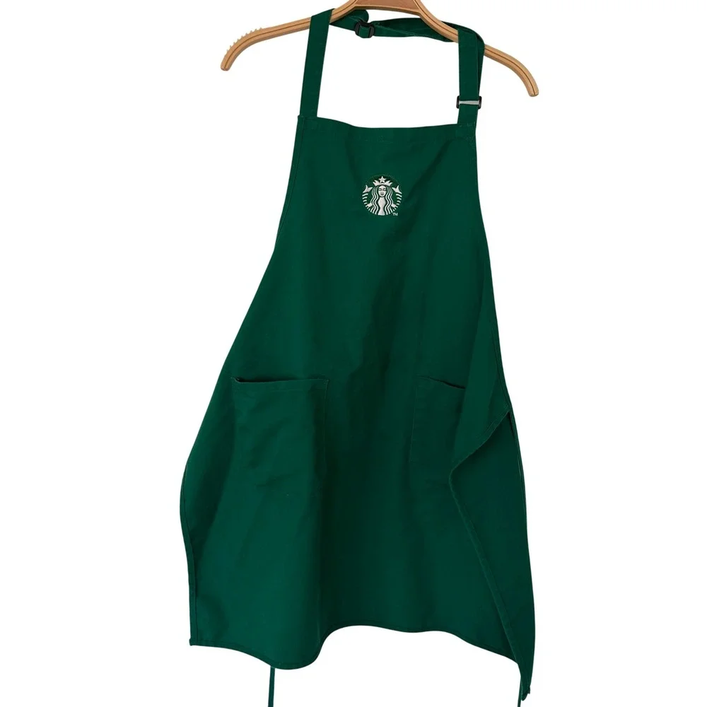 Starbucks Barista Green Bib Apron Embroidered Siren Logo Two Pockets Adjustable